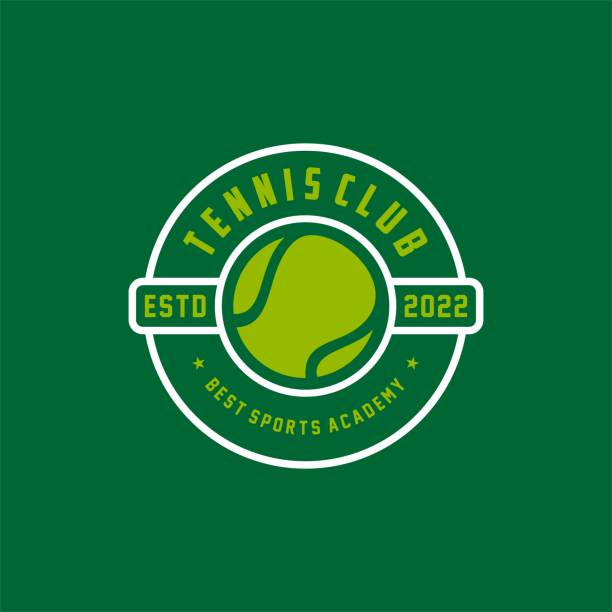 tennis-icon-design, sport-badge-vorlage. vektorillustration - tennis tennis ball serving racket stock-grafiken, -clipart, -cartoons und -symbole