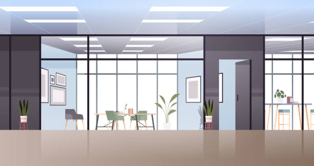 creative workplace modern cabinet empty no people office interior contemporary co-working center vector art illustration