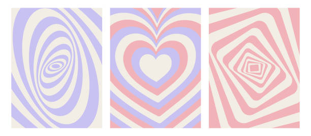 Set with geometric backgrounds. Vector illustration of abstract backgrounds with geometric shapes and hearts. Nostalgia for the year 2000, Y2k style. Design template. Hypnotic pattern. Set with geometric backgrounds. Vector illustration of abstract backgrounds with geometric shapes and hearts. Nostalgia for the year 2000, Y2k style. Design template. Hypnotic pattern. femininity stock illustrations