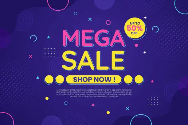 Vector illustration of Mega sale banner with 50 percent off discount