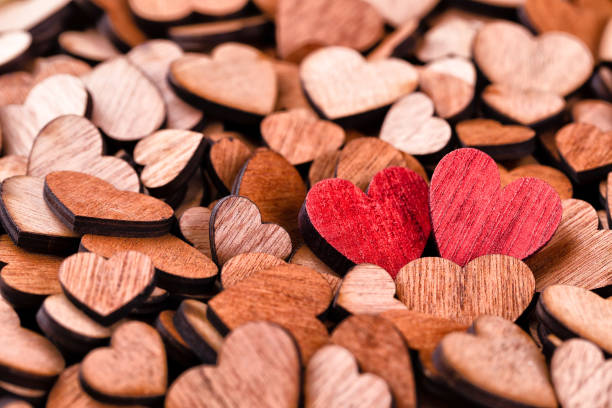 istock Wooden Heart shapes. greeting card. 1366756428