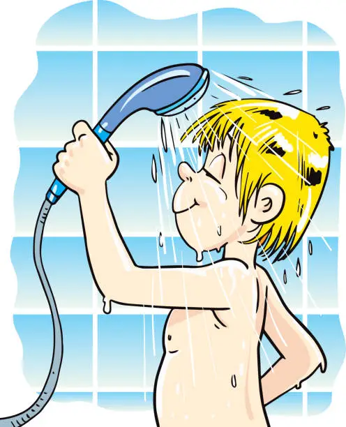 Vector illustration of Cute boy taking a bath vector illustration