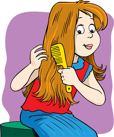 Little Girl Combing Her Hair Illustration Stock Illustration - Download  Image Now - Girls, Hair, Activity - iStock