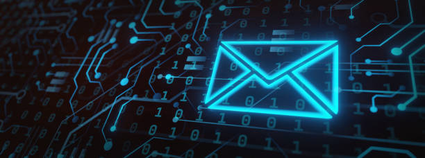 istock Futuristic digital technology glass on board with envelope symbol hologram display 1366761061