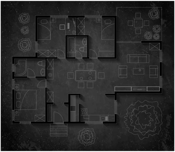 32 Architectural Blueprint (Black Background) Illustrations & Clip Art -  iStock