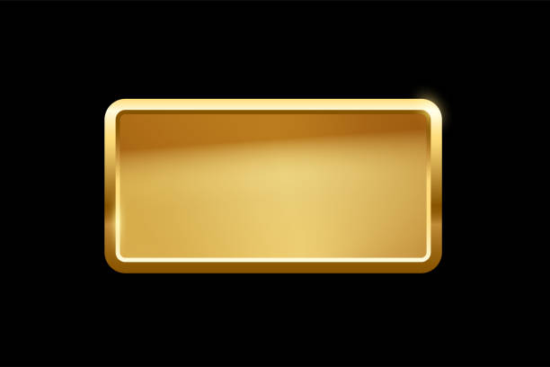 ilustrações de stock, clip art, desenhos animados e ícones de gold rectangle button with frame, 3d golden glossy elegant design for empty emblem - rectangle