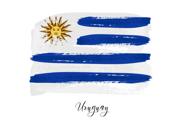 우루과이의 국기, 브러시 스트로크와 그런지 패턴, 독립의 국가 상징 - uruguayan flag stock illustrations