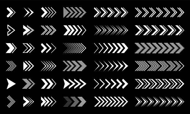 Arrows Set of white vector arrows on a black background arrow symbol stock illustrations