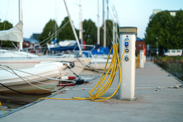 Charging station for boats in the harbor.