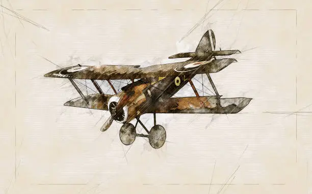 Illustration Sketch of a old airplane flying