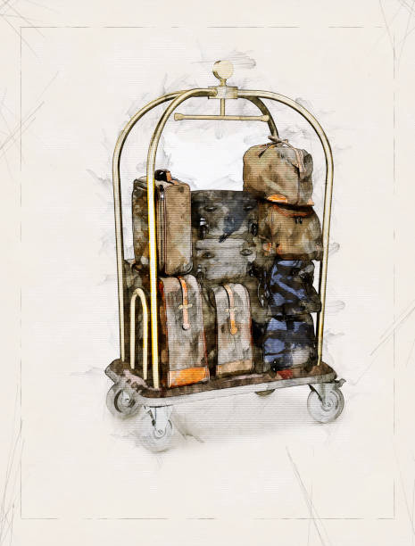 ●高級ホテル荷物カートと荷物のスケッチ - luggage cart ストックフォトと画像