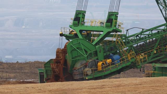 View of a giant excavator working on an opencast coal mine.