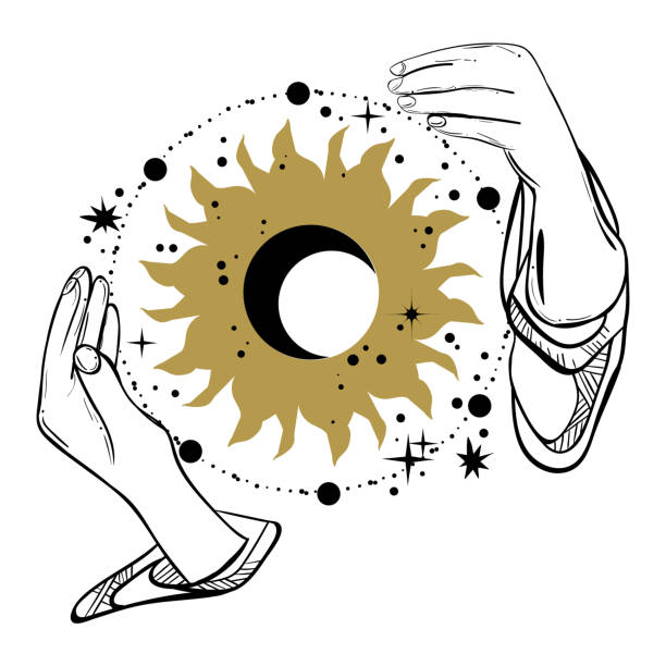 istock Vintage boho illustration with magic hands and planets. Astrology and astronomy concept. 1366772014