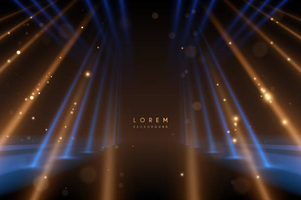 ilustraciones, imágenes clip art, dibujos animados e iconos de stock de fondo abstracto de rayos de luz azul y dorado - imponente