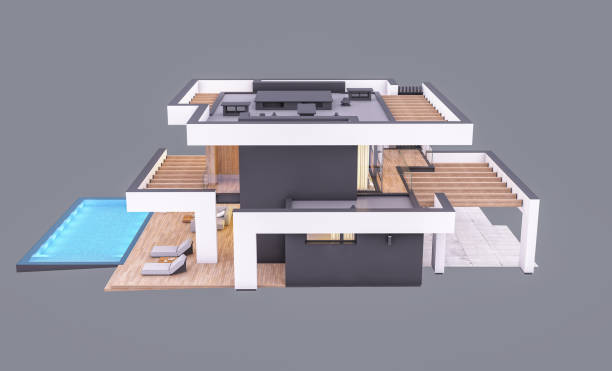 istock 3d rendering of modern house in luxurious style in evening isolated on gray 1366775092