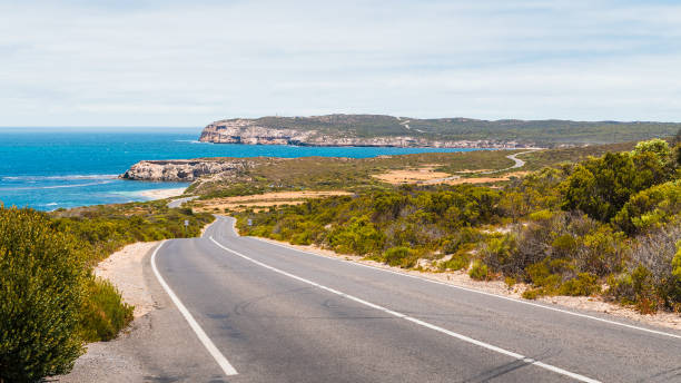 estrada sinuosa ao longo da costa do parque nacional de innes - sul da austrália - fotografias e filmes do acervo