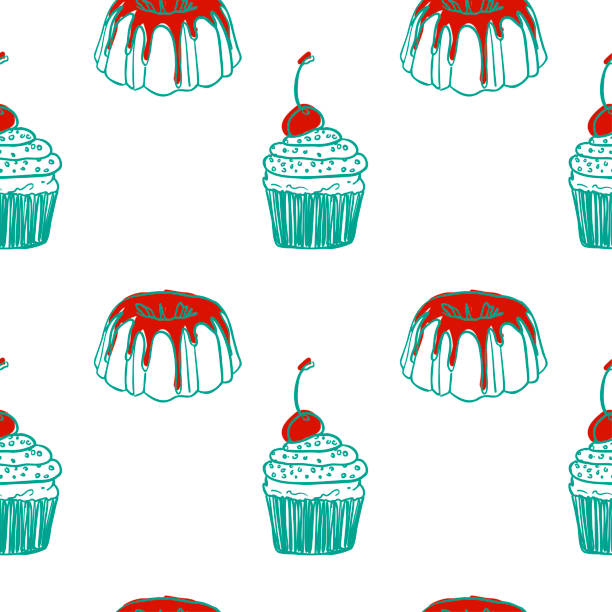 illustrazioni stock, clip art, cartoni animati e icone di tendenza di cupcake & pound cake - fruitcake food white background isolated on white