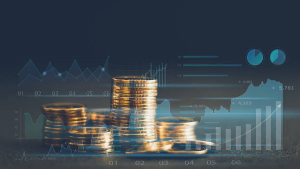 Coins stack with information graph. Financial and investment concept