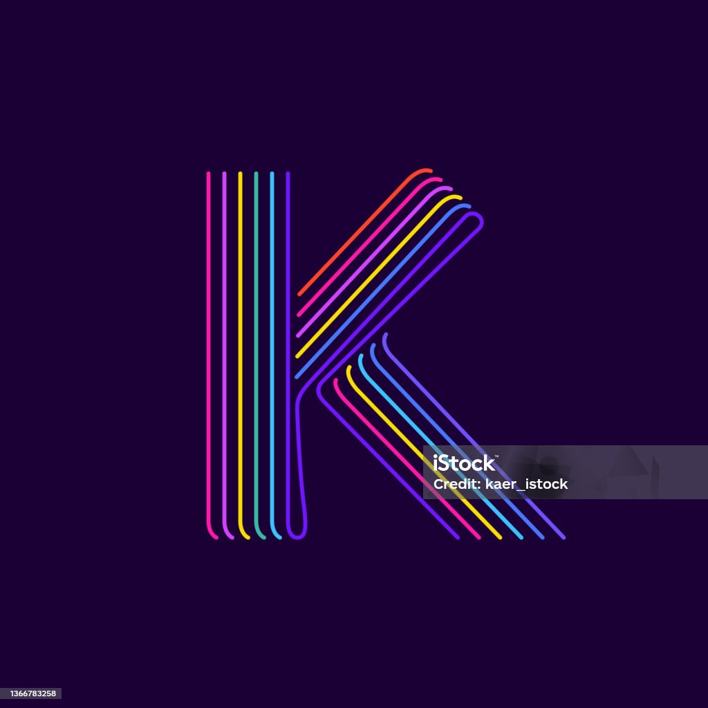 K Letter Logo In Neon Light Style Six Thin Lines Colored Font ...