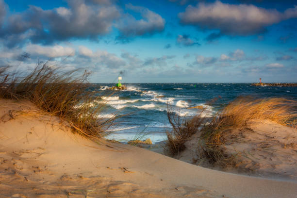 Windy day on the beach at Baltic Sea in Gdansk stock photo