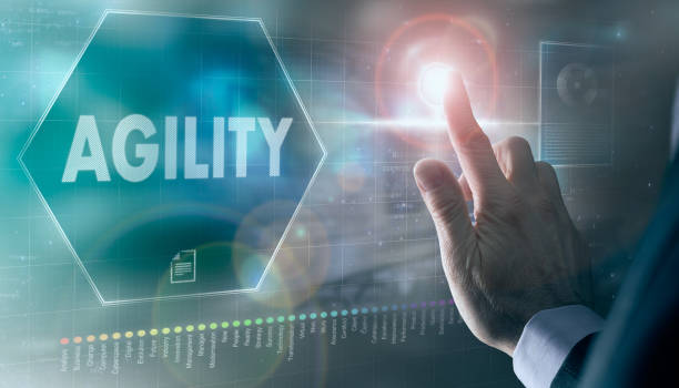 istock A businessman controlling a futuristic display with an Agility concept on it. 1366786976