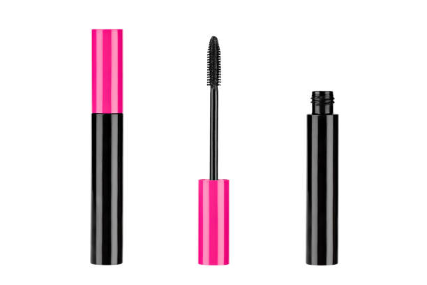 Opened black mascara on white background.