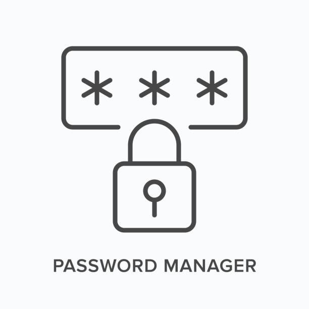 bildbanksillustrationer, clip art samt tecknat material och ikoner med password manager flat line icon. vector outline illustration of access lock. black thin linear pictogram for cyber security - lösenord