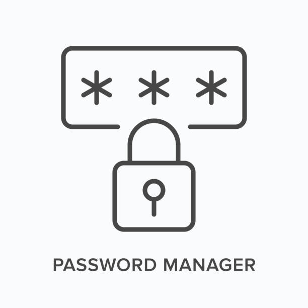 Password manager flat line icon. Vector outline illustration of access lock. Black thin linear pictogram for cyber security Password manager flat line icon. Vector outline illustration of access lock. Black thin linear pictogram for cyber security. password stock illustrations