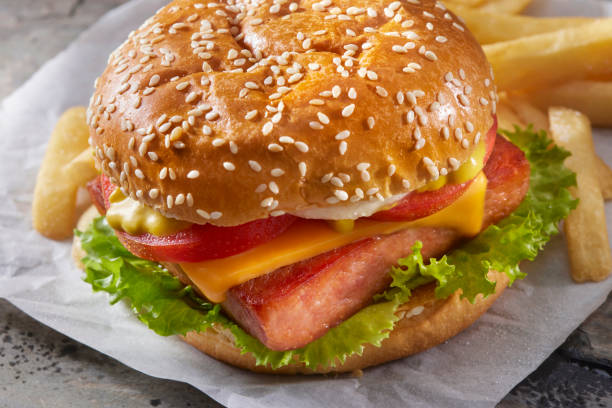 istock Grilled Spam Burger with Fries 1366792716