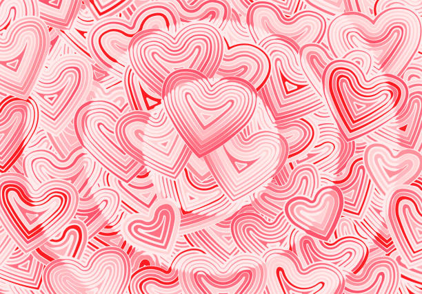 istock Valentine's Day greeting card template or background with hearts and line ornament. Retro fashion hippie psyhedelic design. 1366793088