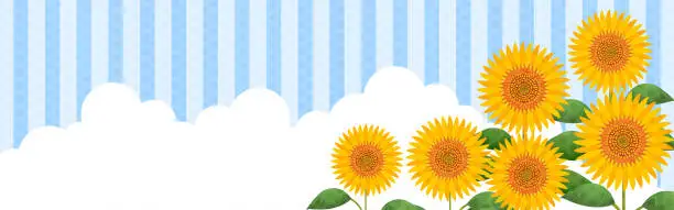 Vector illustration of Summer, Sunflower and Iridescent Clouds, 320x100