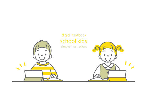 illustrations, cliparts, dessins animés et icônes de cours en ligne, restez à la maison - digital tablet student studying learning