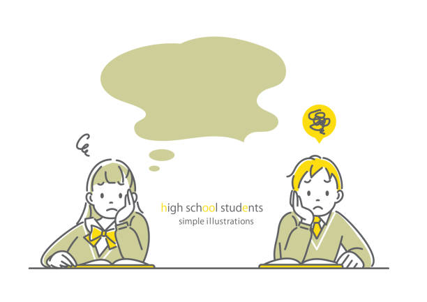 tired high school students, simple and friendly illustration classroom, simple and friendly illustration bored teen stock illustrations