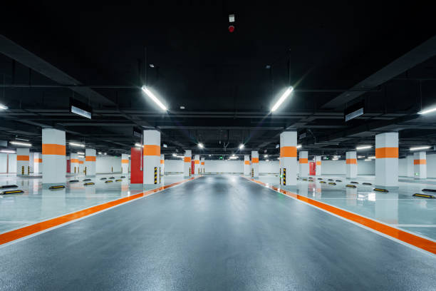 istock Underground parking lot, civil defense parking space 1366797433
