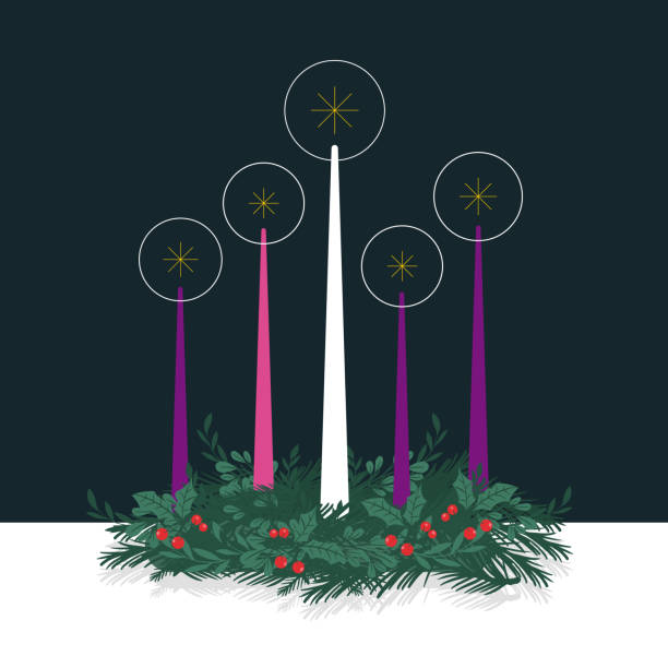 illustrazioni stock, clip art, cartoni animati e icone di tendenza di corona e candele dell'avvento - advent wreath