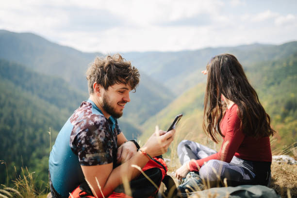 istock Couple in the mountain. 1366798108