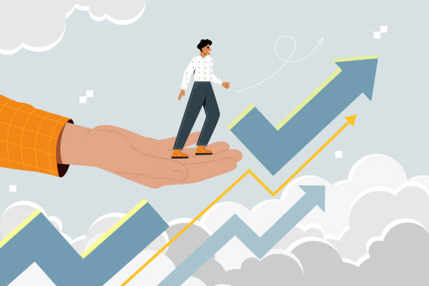 ilustraciones, imágenes clip art, dibujos animados e iconos de stock de asistencia al empleado en el crecimiento profesional y profesional - siguiente nivel expresión