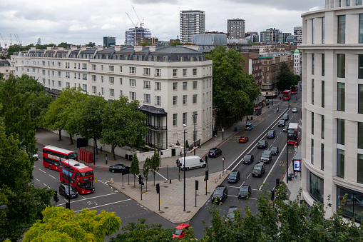 London, UK - August 12 2021: Bayswater Road and Edgware Road as seen from atop Pall Mall as seen from atop the Marble Arch Mound