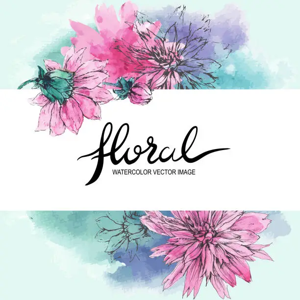 Vector illustration of Watercolor grunge flowers background