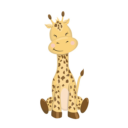 Vector cartoon baby giraffe on white background isolated