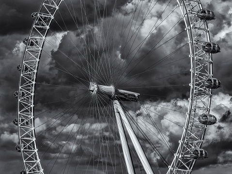 The City of London England on April 12, 2016: Millennium Wheel viewed on a stormy day in the  Downtown district of London England