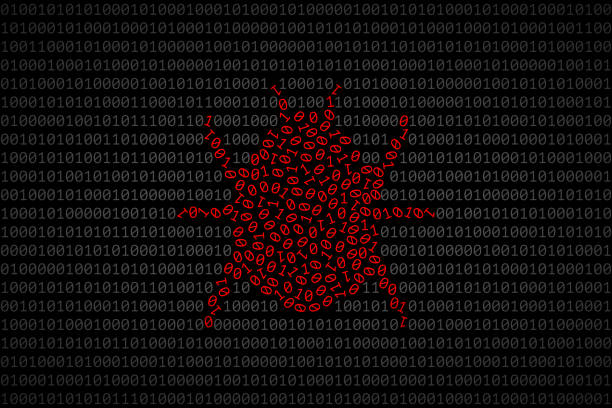 Bug silhouette composed from red 0 and 1 digits over binary code Bug silhouette composed from red 0 and 1 digits over dark binary code surface. Concept of software bug, error or fault in computer program, bug finding and fixing debugging stock illustrations