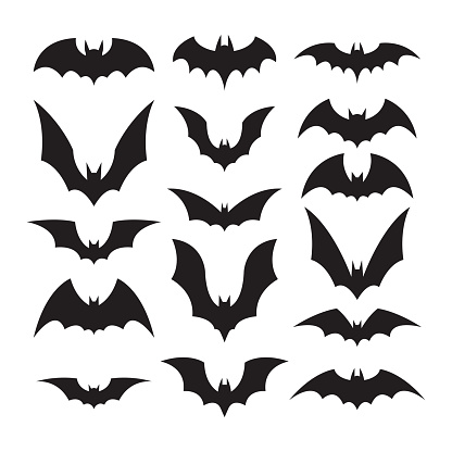 Set of bat silhouettes. Happy Halloween.Bat icons.
Vector illustration.
EPS 10.