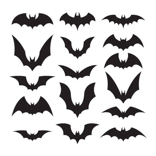 Vector illustration of Set of bat silhouettes