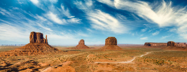 istock Sunset panoramic view of Monument Valley. West, Mitten and East buttes. 1366811516