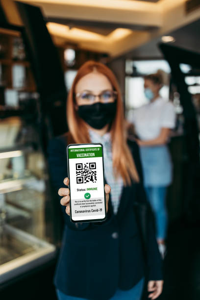 istock Young woman showing Coronavirus electronic pass 1366812397