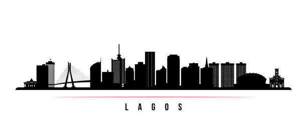 Lagos skyline horizontal banner. Black and white silhouette of Lagos, Nigeria. Vector template for your design. Lagos skyline horizontal banner. Black and white silhouette of Lagos, Nigeria. Vector template for your design. lagos nigeria stock illustrations