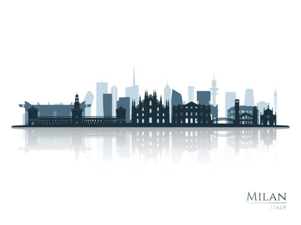 skyline von mailand silhouette mit reflexion. landschaft mailand, italien. vektorillustration. - mailand stock-grafiken, -clipart, -cartoons und -symbole