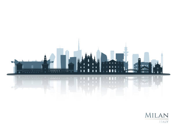 ilustrações de stock, clip art, desenhos animados e ícones de milan skyline silhouette with reflection. landscape milan, italy. vector illustration. - architecture art blue bridge