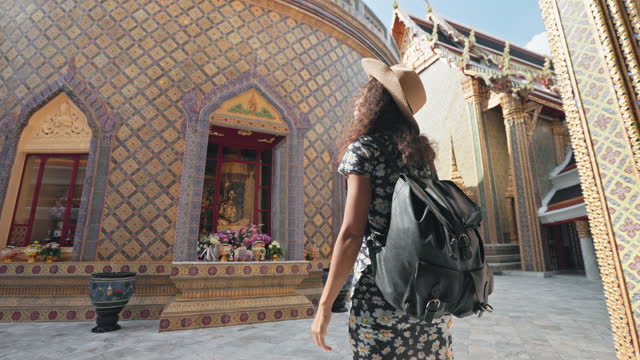 Young latin women tourist enjoying happy and impress on holiday in Bangkok, Thailand.
